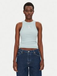 Calvin Klein Jeans Top Monologo J20J225301 Niebieski Slim Fit. Niebieskie topy Calvin Klein Jeans, xl, bez wzorów, z bawełny, bez kołnierzyka, bez ramiączek. Za 119.99 zł.