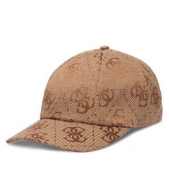 Czapka z daszkiem Guess. Brązowe czapki z daszkiem Guess, z aplikacjami. Za 159.99 zł.
