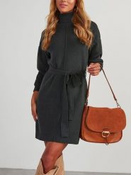 Milan Kiss Sukienka dzianinowa w kolorze beżowym rozmiar: S. Brązowe sukienki Milan Kiss, na co dzień, s, bez wzorów, z dzianiny, bez kołnierzyka, bez ramiączek, mini, proste. Za 184.02 zł.