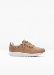 Sneakersy skórzane. Brązowe buty sportowe lifestyle bonprix, bez wzorów, ze skóry, sportowe, bez zapięcia. Za 149.99 zł.