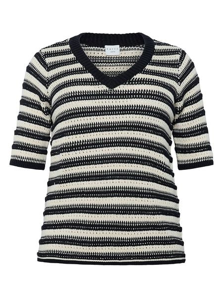 KAFFE curve Sweter w kolorze kremowo-czarnym rozmiar: XL. Brązowe swetry KAFFE curve, xl, bez wzorów, z bawełny, bez ramiączek. Za 61.17 zł.