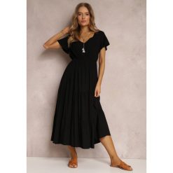 Czarna Sukienka z Wiskozy Jonmy. Czarne sukienki Renee, na spotkanie biznesowe, l, z aplikacjami, z wiskozy, eleganckie, bez kołnierzyka, bez ramiączek, midi. W wyprzedaży za 59.99 zł.