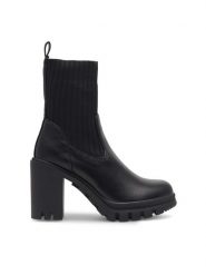 DeeZee Botki EMADE WS5955-07 Czarny. Czarne botki DeeZee, bez wzorów, ze skóry, bez obcasa, na słupku, bez zapięcia. Za 125.99 zł.
