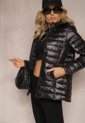 Czarna Pikowana Kurtka z Odpinanym Kapturem Telianna. Czarne kurtki Renee, l, bez wzorów, eleganckie. W wyprzedaży za 82.49 zł.