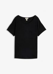T-shirt z miękkiej mieszanki wiskozy. Czarne t-shirty bonprix, bez wzorów, z wiskozy, bez kołnierzyka, bez ramiączek. Za 54.99 zł.