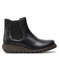 Sztyblety Fly London. Czarne botki Fly London, bez wzorów, bez obcasa, na płaskiej podeszwie, bez zapięcia. Za 339.99 zł.