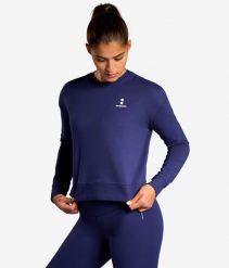 Bluza sportowa damska ekologiczna. Niebieskie bluzy z kapturem NORDICDOTS, l, bez wzorów, z bawełny, bez kaptura, na fitness i siłownię. Za 275.00 zł.