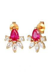 Elli Damskie kolczyki sztyfty glamour z kryształami cyrkonii i syntetycznym rubinem w pozłacanym srebrze próby 925 Sterling Silver Kolczyki 1 ct. Szare kolczyki Elli, z cyrkonią, pozłacane. Za 198.99 zł.