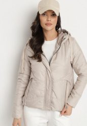 Beżowa Casualowa Kurtka z Kapturem i Ozdobnymi Sznurkami Evialinae. Brązowe kurtki Born2be, l, bez wzorów, z jeansu, eleganckie, z kapturem. Za 189.99 zł.