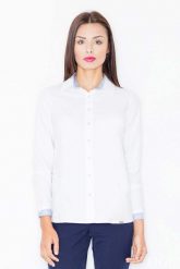 Biało Niebieska Klasyczna Koszula z Wykończeniami w Paski. Białe koszule Figl, xl, bez wzorów, z bawełny, klasyczne, bez kołnierzyka, bez ramiączek. Za 199.00 zł.
