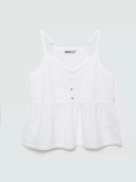 Top damski bawełniany haftowany biały Balbina 100. Białe topy BIG STAR, l, z aplikacjami, z bawełny, eleganckie, bez kołnierzyka, bez ramiączek. Za 159.99 zł.