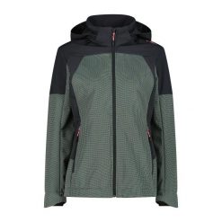 Kurtka wodoodporna z kapturem haftowana damska CMP. Niebieskie kurtki przejściowe sportowe CMP, xs, bez wzorów, z softshellu, z kapturem, trekkingowe. Za 342.50 zł.