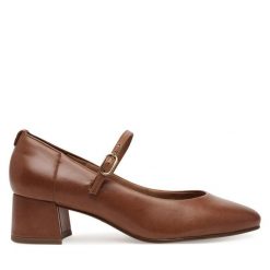 Półbuty Tamaris. Brązowe półbuty wsuwane Tamaris, bez wzorów, bez obcasa, na obcasie. Za 289.99 zł.