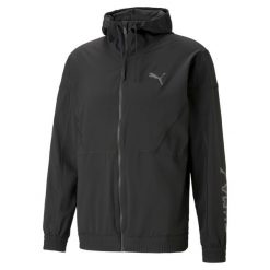 Kurtka sportowa Puma Fit Woven Jacket 522128 51. Czarne kurtki do biegania Puma, bez wzorów, bez kaptura, do biegania. Za 149.00 zł.