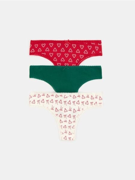 Majtki stringi z motywem świątecznym 3 pack - wielobarwny. Stringi Sinsay, bez wzorów. W wyprzedaży za 9.99 zł.