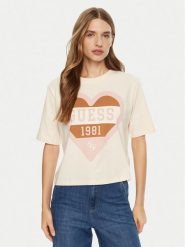 Guess T-Shirt V5RI01 I3Z14 Écru Regular Fit. T-shirty Guess, m, z aplikacjami, z bawełny, bez kołnierzyka, bez ramiączek. Za 119.99 zł.