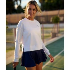 Bluza sportowa damska ekologiczna. Białe bluzy z kapturem NORDICDOTS, l, bez wzorów, z bawełny, bez kaptura, na fitness i siłownię. Za 275.00 zł.