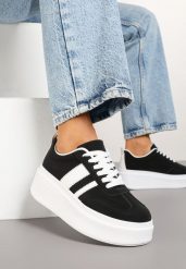 Czarne Sneakersy Kultowe Tenisówki na Platformie z Koturnem Elisara. Czarne trampki Born2be, bez wzorów, z jeansu, klasyczne, bez zapięcia. W wyprzedaży za 72.24 zł.