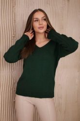 Sweter z dekoltem V ciemno zielony. Zielone swetry KESI, l, bez wzorów, z wełny, plus size, bez ramiączek. Za 139.05 zł.
