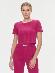 Guess T-Shirt Anneka Crop Tee V4RI02 KC2U2 Fioletowy Cropp Fit. Fioletowe t-shirty Guess, l, z aplikacjami, z syntetyku, bez kołnierzyka, bez ramiączek. Za 99.99 zł.