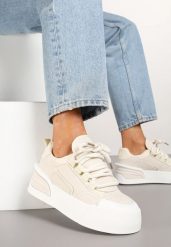 Beżowe Streetwearowe Sneakersy Trampki na Platformie Danenith. Brązowe trampki Renee, bez wzorów, z jeansu, eleganckie, bez zapięcia. W wyprzedaży za 91.99 zł.