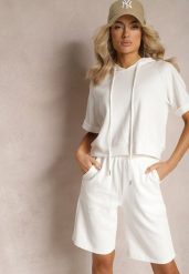 Biały Komplet Dresowy Bluza z Kapturem i Krótkimi Rękawami oraz Szorty Choana. Białe bluzy Renee, l, bez wzorów, z dresówki, bez ramiączek, z kapturem. W wyprzedaży za 89.99 zł.