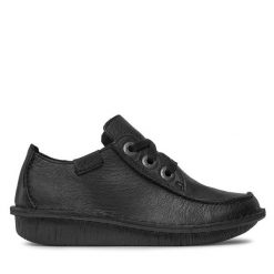 Półbuty Clarks. Czarne półbuty wsuwane Clarks, bez wzorów, bez obcasa, na płaskiej podeszwie. Za 249.99 zł.