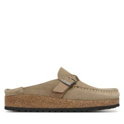 Klapki Birkenstock. Brązowe klapki Birkenstock, bez wzorów, bez obcasa, bez zapięcia. Za 764.99 zł.