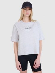 4F T-shirt oversize z nadrukiem damski - szary XXL. Szare t-shirty 4f, xs, bez wzorów, z bawełny, klasyczne, bez kołnierzyka, bez ramiączek. W wyprzedaży za 39.99 zł.