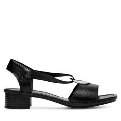 Sandały Rieker. Czarne sandały Rieker, bez wzorów, bez obcasa, na płaskiej podeszwie, bez zapięcia. Za 279.99 zł.