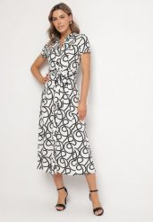 Czarno-Biała Koszulowa Sukienka z Wiskozą w Geometryczny Wzór Sarilissa. Czarne sukienki Born2be, na co dzień, l, bez wzorów, z jeansu, eleganckie, bez kołnierzyka, bez ramiączek, koszulowe. Za 159.99 zł.