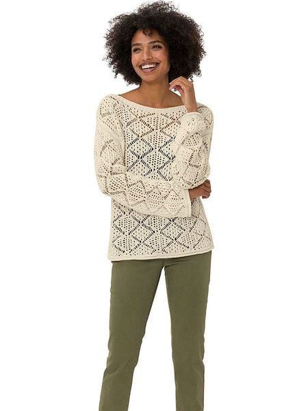 Heine Sweter w kolorze beżowym rozmiar: 42. Brązowe swetry Heine, bez wzorów, z bawełny, bez ramiączek. Za 83.22 zł.