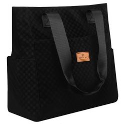 Czarny shopper damski z poliestru pokrytego geometrycznym wzorem Rovicky R-TZ-01. Czarne shopper bag ROVICKY, bez wzorów, bez dodatków. Za 49.99 zł.