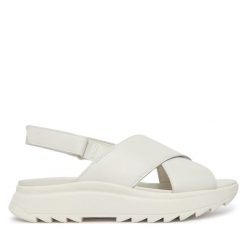 Sandały Clarks. Białe sandały Clarks, bez wzorów, bez obcasa, na płaskiej podeszwie, bez zapięcia. Za 389.99 zł.