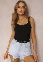 Czarny Top Bawełniany Tryphelaia. Czarne topy Renee, l, bez wzorów, z bawełny, klasyczne, bez kołnierzyka, bez ramiączek. Za 19.99 zł.