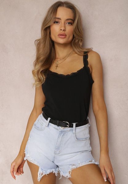 Czarny Top Bawełniany Tryphelaia. Czarne topy Renee, l, bez wzorów, z bawełny, klasyczne, bez kołnierzyka, bez ramiączek. Za 19.99 zł.