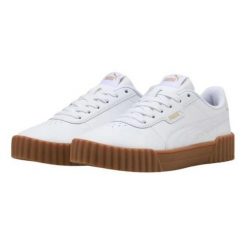 Trampki Damskie Skóra Carina 3.0. Białe trampki Puma, bez wzorów, z gumy, bez zapięcia. Za 129.00 zł.
