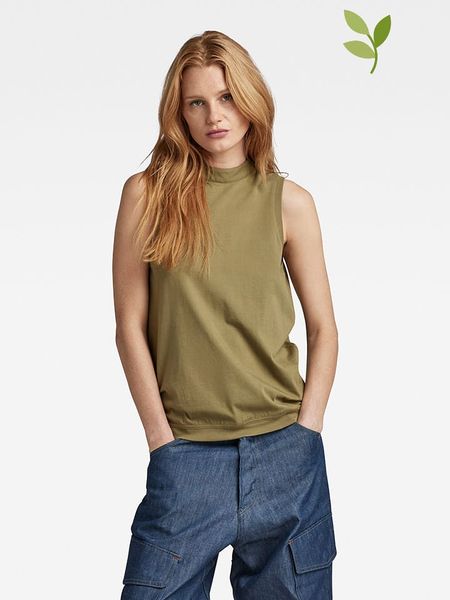 G-Star Top w kolorze oliwkowym rozmiar: XL. Zielone topy G-Star, xl, bez wzorów, z bawełny, retro, bez kołnierzyka, bez ramiączek. Za 109.52 zł.