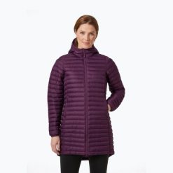Kurtka puchowa damska Helly Hansen Sirdal Long Insulator. Fioletowe kurtki Helly Hansen, bez wzorów, z puchu, bez kaptura. Za 269.99 zł.