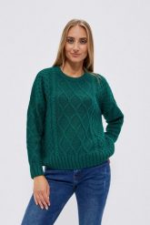Sweter oversize szmaragdowy. Zielone swetry MOODO, m, bez wzorów, bez ramiączek. W wyprzedaży za 64.99 zł.