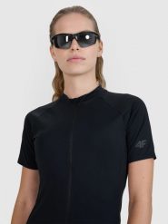 4F Koszulka rowerowa damska - czarna L. Czarne t-shirty sportowe 4f, l, bez wzorów, z materiału, bez ramiączek, rowerowe. W wyprzedaży za 119.99 zł.