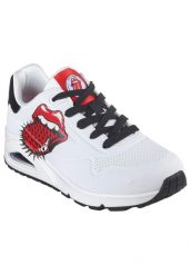 Buty do chodzenia damskie Skechers 177965WBK. Białe buty treningowe Skechers, bez wzorów, z jeansu, bez zapięcia, trekkingowe. Za 547.55 zł.