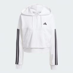 Bluza z kapturem Essentials 3-Stripes French Terry Quarter-Zip. Białe bluzy adidas, xs, bez wzorów, z bawełny, bez ramiączek, z kapturem. Za 259.00 zł.