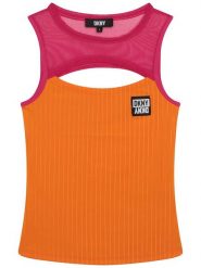 DKNY Top w kolorze pomarańczowym rozmiar: 176. Pomarańczowe topy DKNY, bez wzorów, bez kołnierzyka, bez ramiączek. Za 130.95 zł.