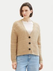 Tom Tailor Kardigan 1041213 Beżowy Loose Fit. Brązowe swetry Tom Tailor, m, bez wzorów, z bawełny, bez ramiączek. Za 69.99 zł.
