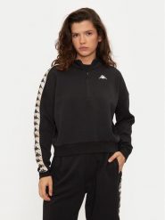 Kappa Bluza Banda Pepitagt 321Q4RW Czarny Relaxed Fit. Czarne bluzy Kappa, xs, bez wzorów, z bawełny, bez kaptura. Za 99.99 zł.
