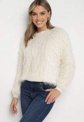 Jasnobeżowy Sweter z Długim Włosiem i Dodatkiem Wełny Merithina. Brązowe swetry Born2be, uniwersalny, bez wzorów, z dzianiny, eleganckie, bez ramiączek. Za 69.99 zł.
