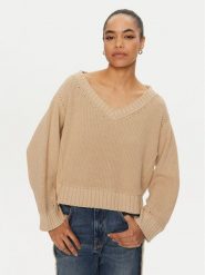 PINKO Sweter Spiga 102803 A1KP Beżowy Regular Fit. Brązowe swetry Pinko, m, bez wzorów, z bawełny, bez ramiączek. Za 919.99 zł.