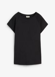 T-shirt z czystej bawełny organicznej. Czarne t-shirty bonprix, bez wzorów, z bawełny, bez kołnierzyka, bez ramiączek. Za 47.99 zł.