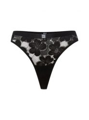 HUGO Stringi - Bloom Lace Thong Kobiety Sztuczne włókno czarny, XS. Czarne stringi Hugo, bez wzorów, z koronki. Za 89.95 zł.